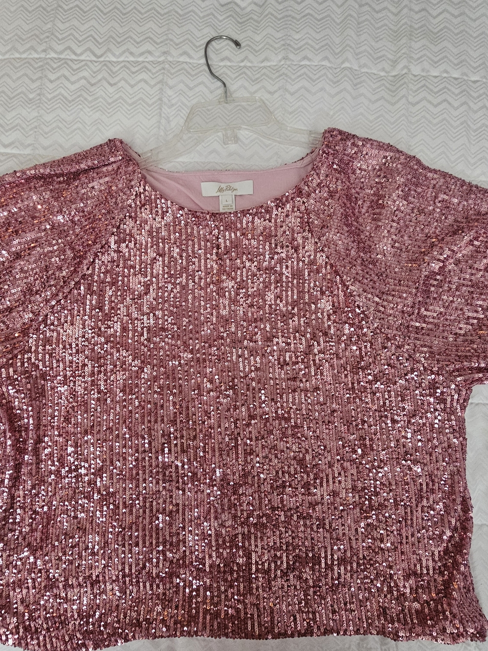Lilly Pulitzer Cressida Sequin Knit Top in the shade Conch Shell Pink - Picture 2 of 4